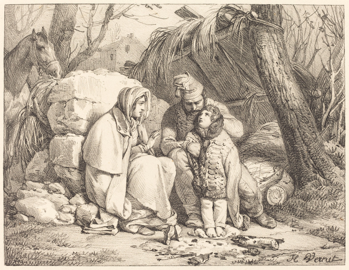 Soldier's Family Encamped by Horace Vernet (French, 1789 - 1863), 16X12"(A3)Poster Print