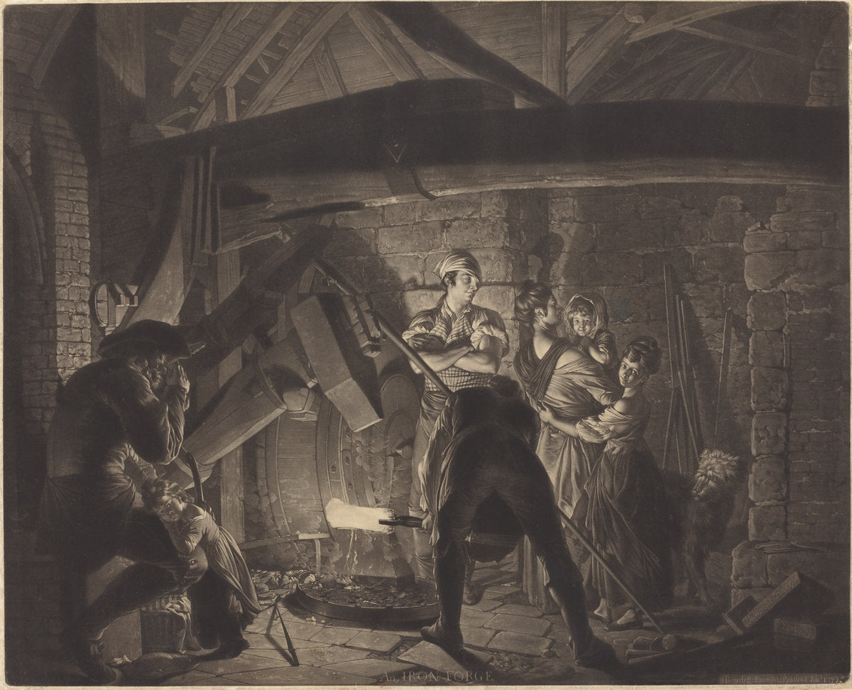 An Iron Forge by Richard Earlom after Joseph Wright (British, 1743 - 1822), 16X12"(A3)Poster Print