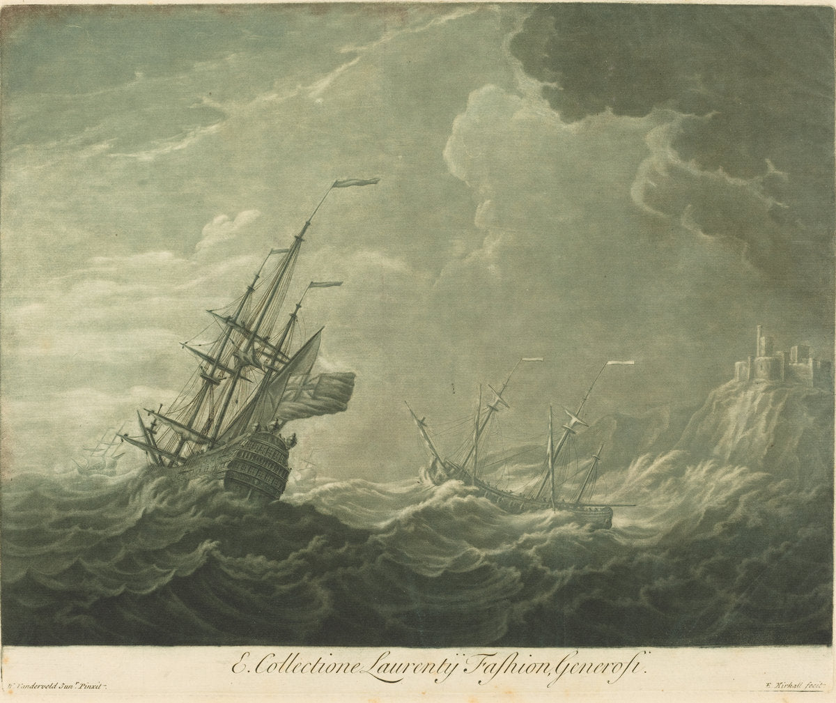 Shipping Scene from the Collection of Lawrence Fashion by Elisha Kirkall after Willem van de Velde the Younger (English, c. 1682 - 1742), 16X12"(A3)Poster Print