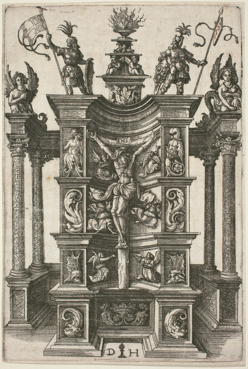 The Crucified Christ in a Decorated Niche by Daniel Hopfer (German, c. 1470 - 1536), 16X12"(A3)Poster Print