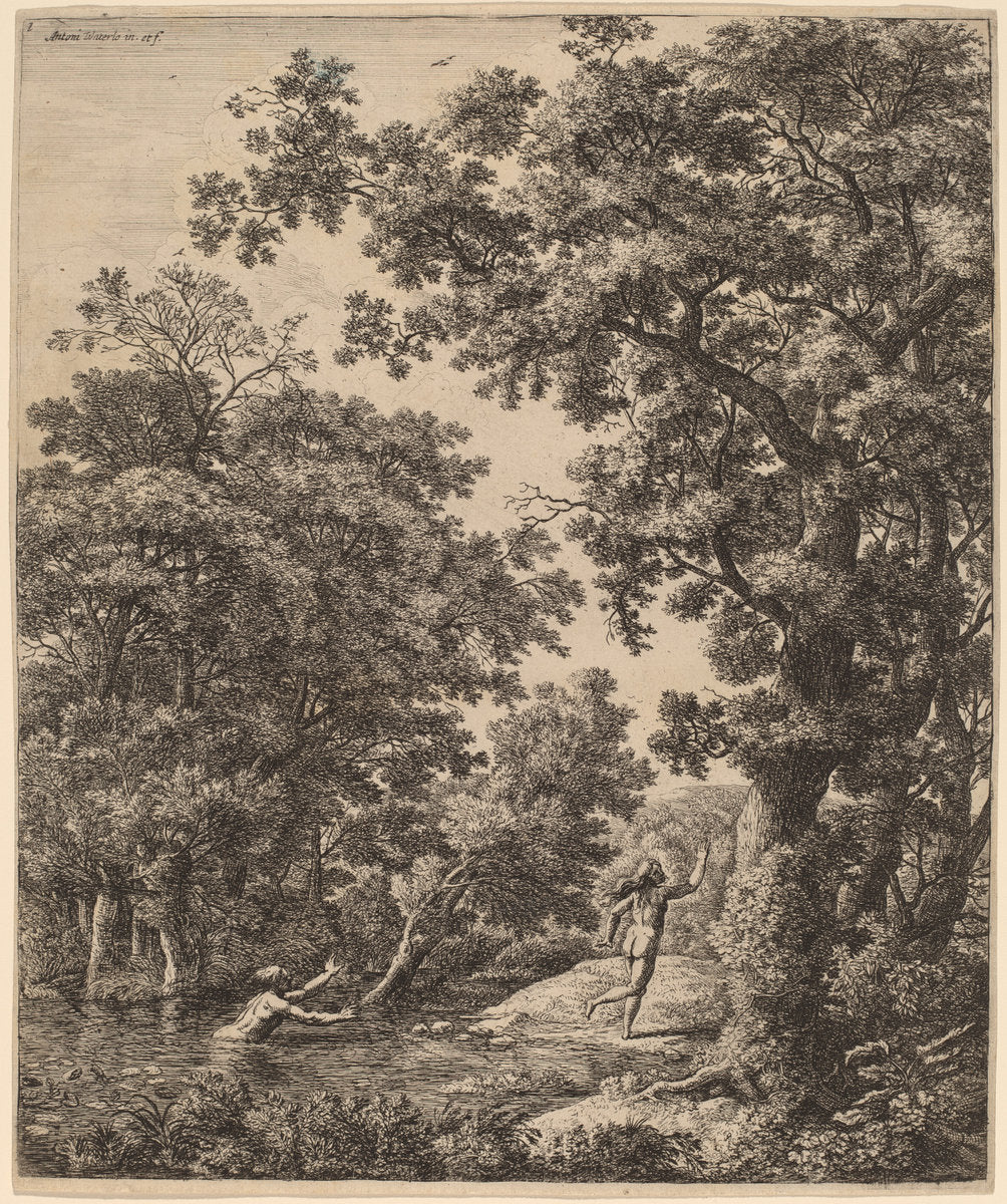Landscape with Alpheus and Arethusa by Anthonie Waterloo (Dutch, 1609/1610 - 1690), 16X12"(A3)Poster Print