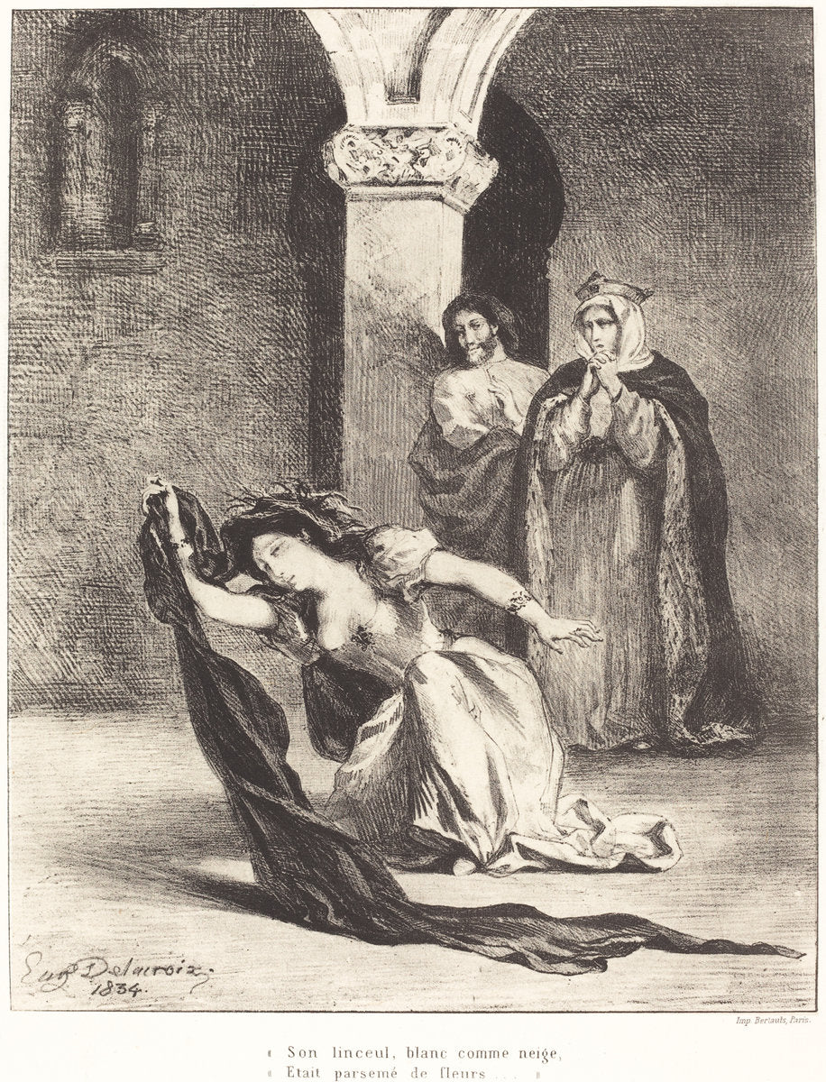 The Song of Ophelia (Act IV, Scene V) by Eugène Delacroix (French, 1798 - 1863), 16X12"(A3)Poster Print