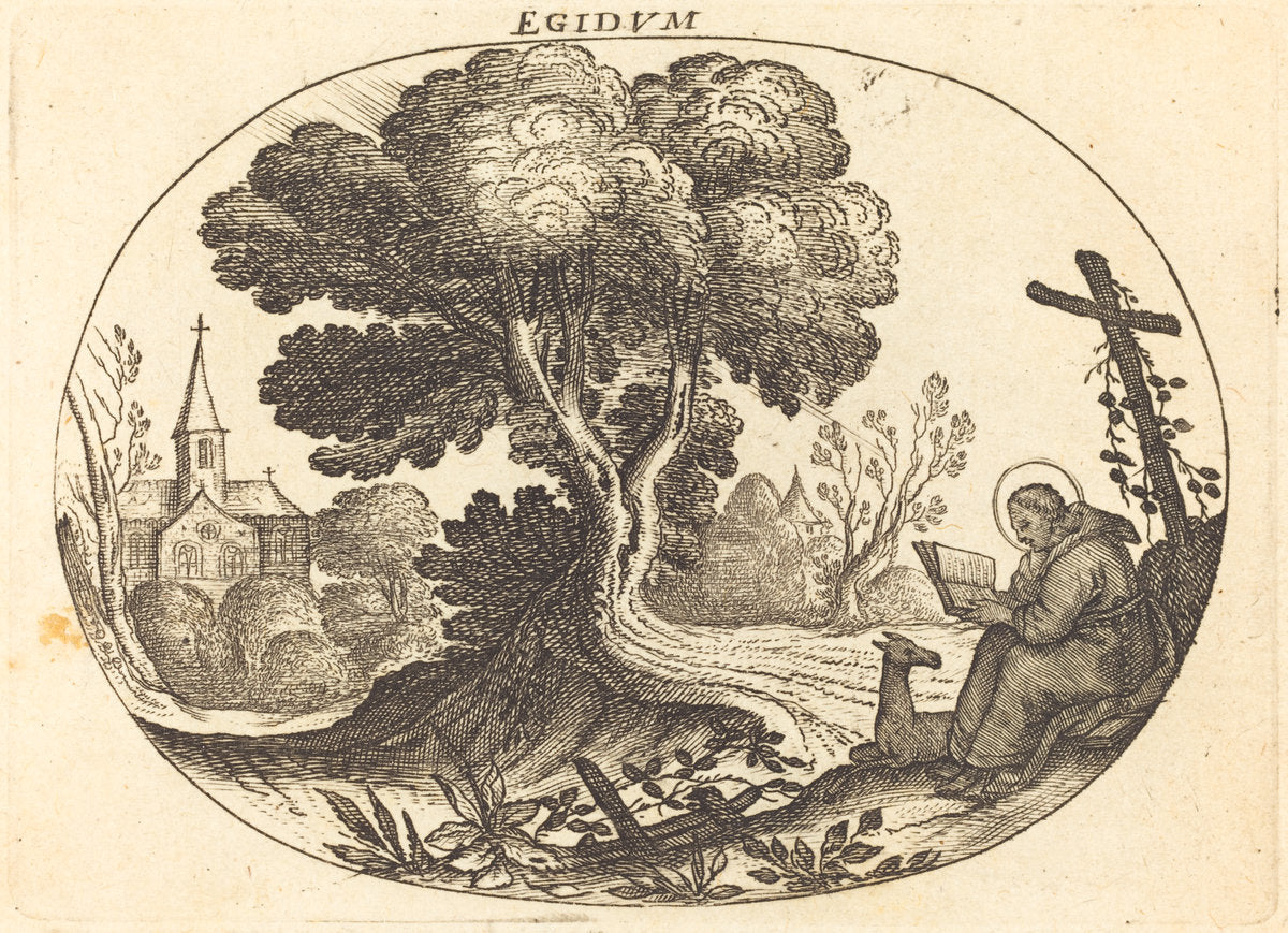 Saint Egidius and a Doe by Balthasar Moncornet (French, c. 1600 - 1668), 16X12"(A3)Poster Print