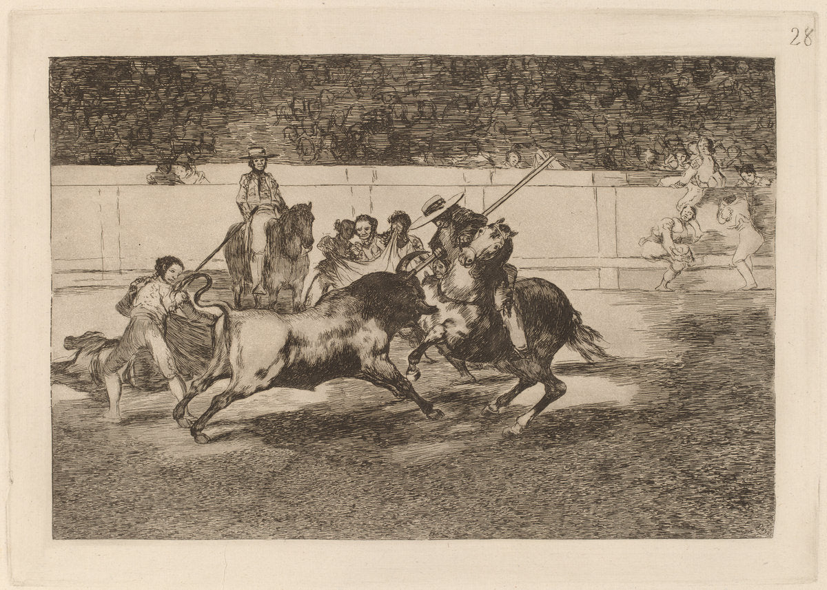 El esforzado Rendon picando un toro, de cuya suerte murio en plaza de Madrid (The Forceful Rendon Stabs a Bull with the Pique, from Which Pass He Died in the Ring at Madrid) by Francisco de Goya (Spanish, 1746 - 1828), 16X12"(A3)Poster Print