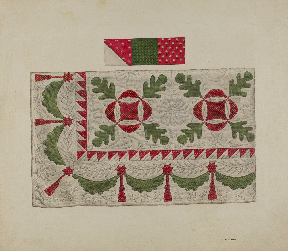 Quilt - Oak Leaf by Paul Ward (American, active c. 1935), 16X12"(A3)Poster Print