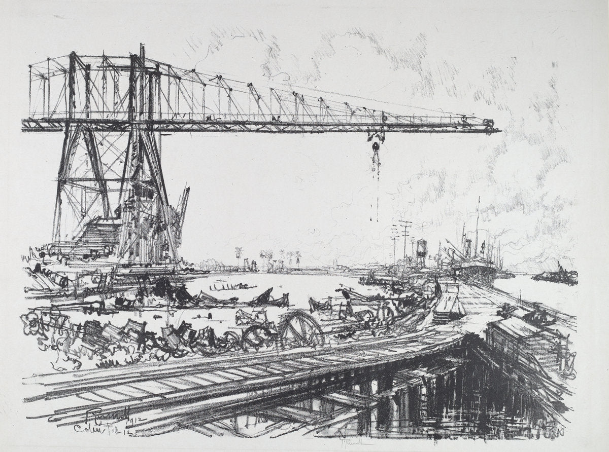French Canal and American Cranes by Joseph Pennell (American, 1857 - 1926), 16X12"(A3)Poster Print