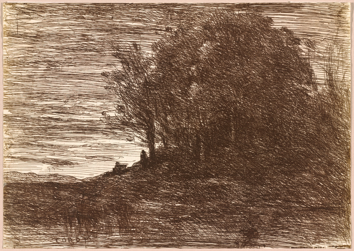 The Hermit's Woods, or the Banks of Lake Trasimène (Le Bois de l'Hermite, ou les Bords du Lac Trasimène) by Jean-Baptiste-Camille Corot (French, 1796 - 1875), 16X12"(A3)Poster Print