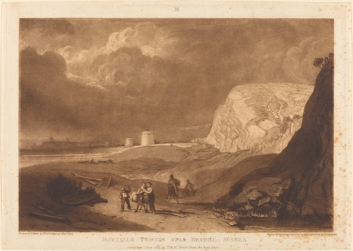 Martello Towers near Bexhill, Sussex by Joseph Mallord William Turner and William Say (British, 1775 - 1851), 16X12"(A3)Poster Print