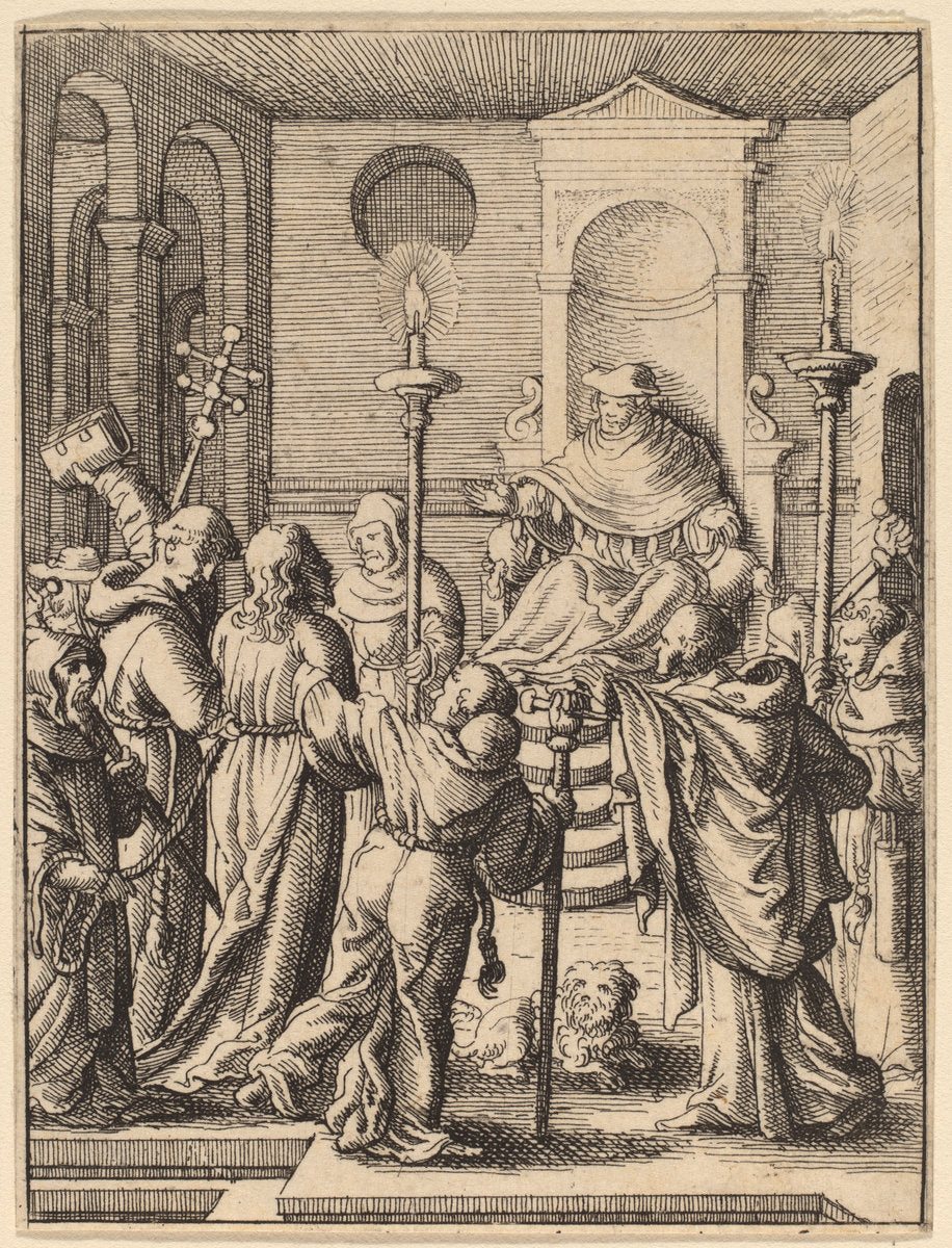 Jesus before Annas by Wenceslaus Hollar (Bohemian, 1607 - 1677), 16X12"(A3)Poster Print