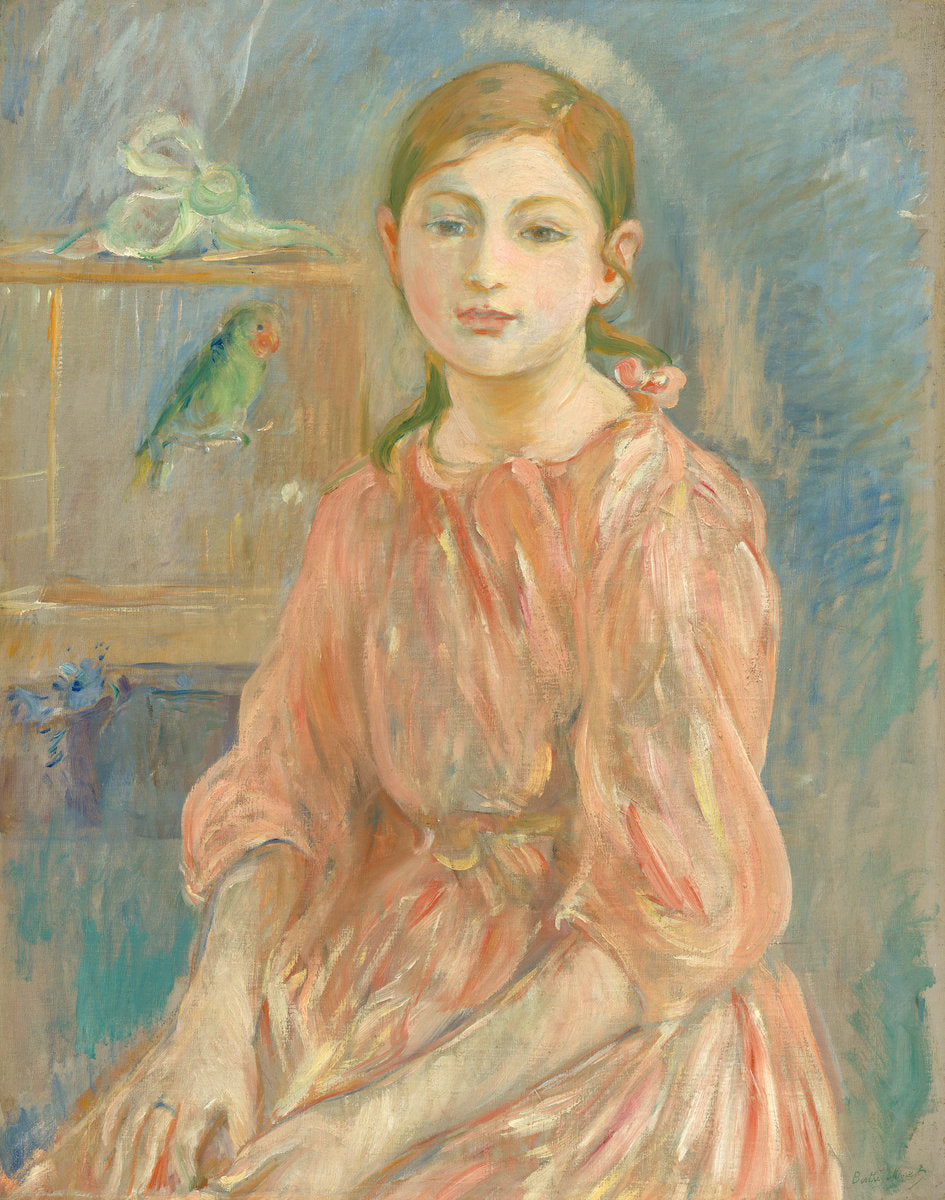 The Artist's Daughter with a Parakeet by Berthe Morisot (French, 1841 - 1895), 16X12"(A3)Poster Print