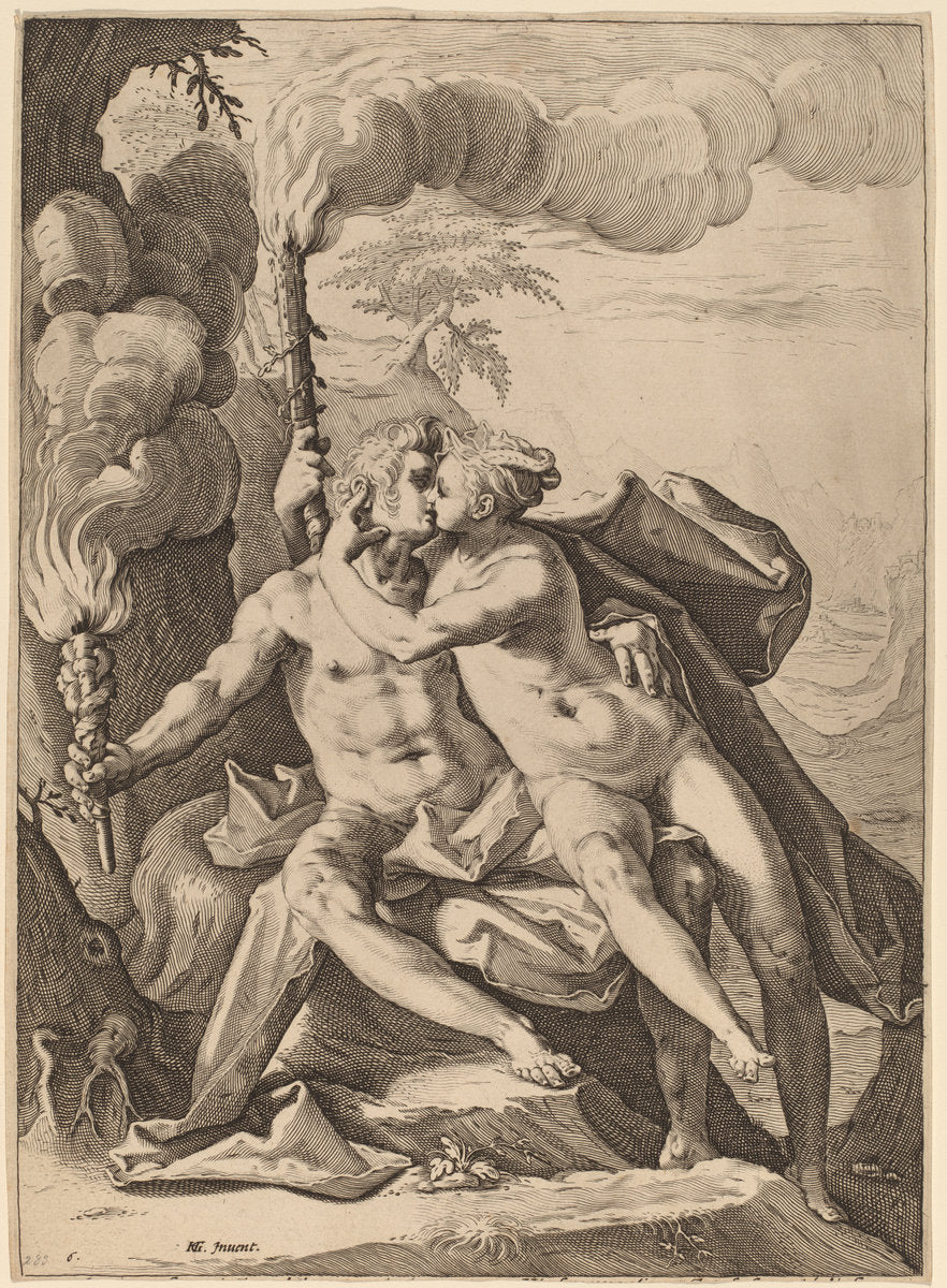 Eros and Anteros by Jacob Matham after Hendrik Goltzius (Dutch, 1571 - 1631), 16X12"(A3)Poster Print