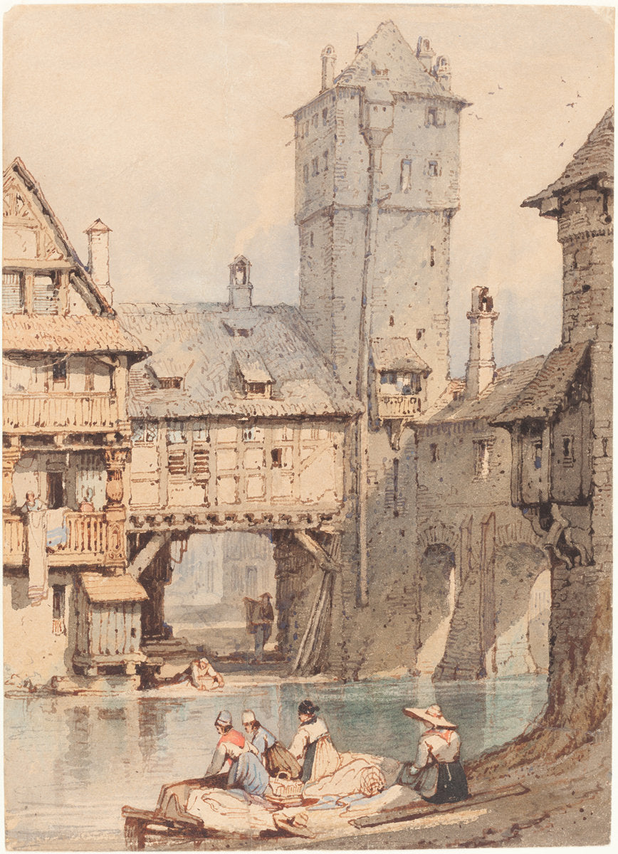 Laundresses before the Wasserturm, Nuremberg by Samuel Prout (British, 1783 - 1852), 16X12"(A3)Poster Print