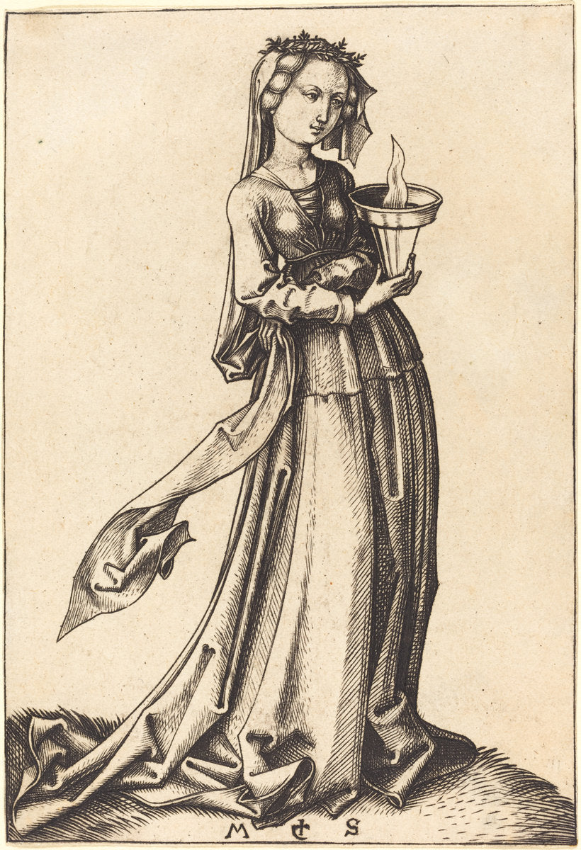 Fourth Wise Virgin by Martin Schongauer (German, c. 1450 - 1491), 16X12"(A3)Poster Print