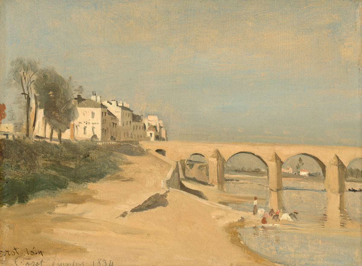 Bridge on the Saône River at Mâcon by Jean-Baptiste-Camille Corot (French, 1796 - 1875), 16X12"(A3)Poster Print