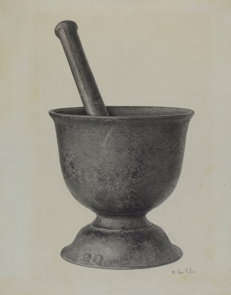 Mortar and Pestle by Maurice Van Felix (American, active c. 1935), 16X12"(A3)Poster Print