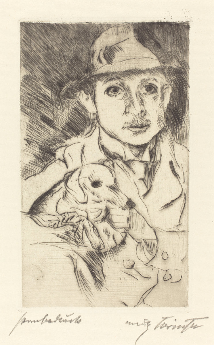 Boy with Dog (Knabe mit Hund) by Lovis Corinth (German, 1858 - 1925), 16X12"(A3)Poster Print