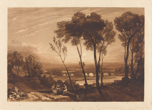 The Bridge in Middle Distance by Joseph Mallord William Turner and Charles Turner (British, 1773 - 1857), 16X12"(A3)Poster Print