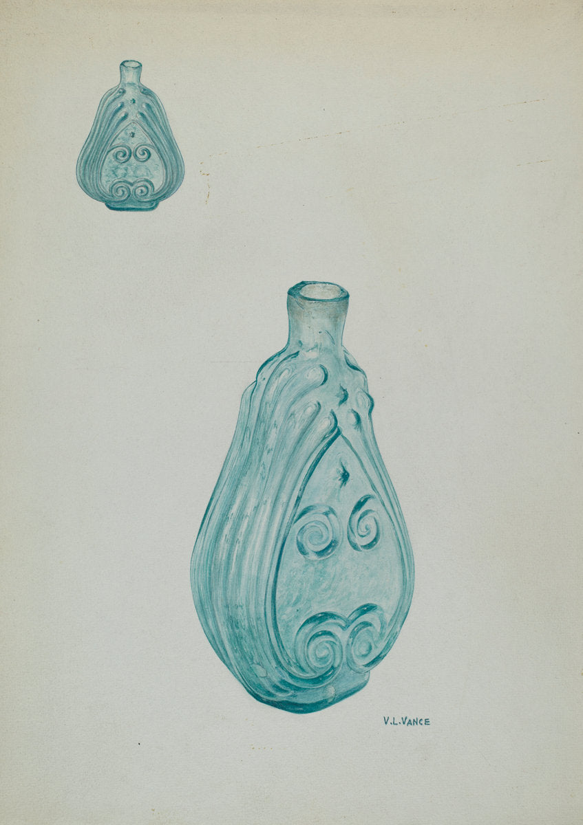 Deep Aquamarine Bottle by V.L. Vance (American, active c. 1935), 16X12"(A3)Poster Print