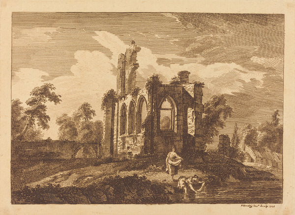 Landscape with Ruin, Two Women in Foreground by Paul Sandby (British, 1731 - 1809), 16X12"(A3)Poster Print