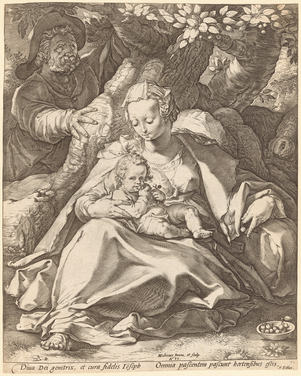 The Holy Family under a Cherry Tree by Hendrik Goltzius (Dutch, 1558 - 1617), 16X12"(A3)Poster Print