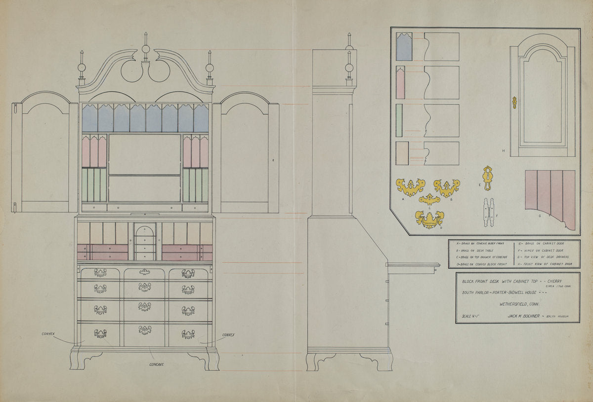 Block Front Desk with Cabinet Top by Jack Bochner (American, active c. 1935), 16X12"(A3)Poster Print