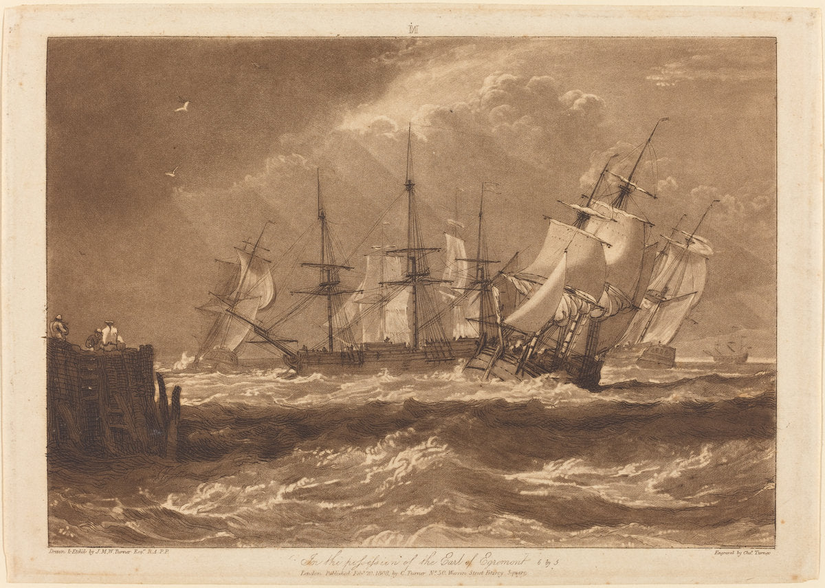 Ships in a Breeze by Joseph Mallord William Turner and Charles Turner (British, 1775 - 1851), 16X12"(A3)Poster Print