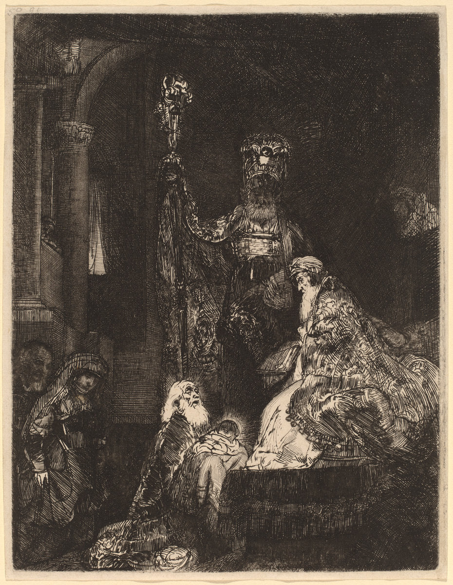 The Presentation in the Temple in the Dark Manner by Rembrandt van Rijn (Dutch, 1606 - 1669), 16X12"(A3)Poster Print