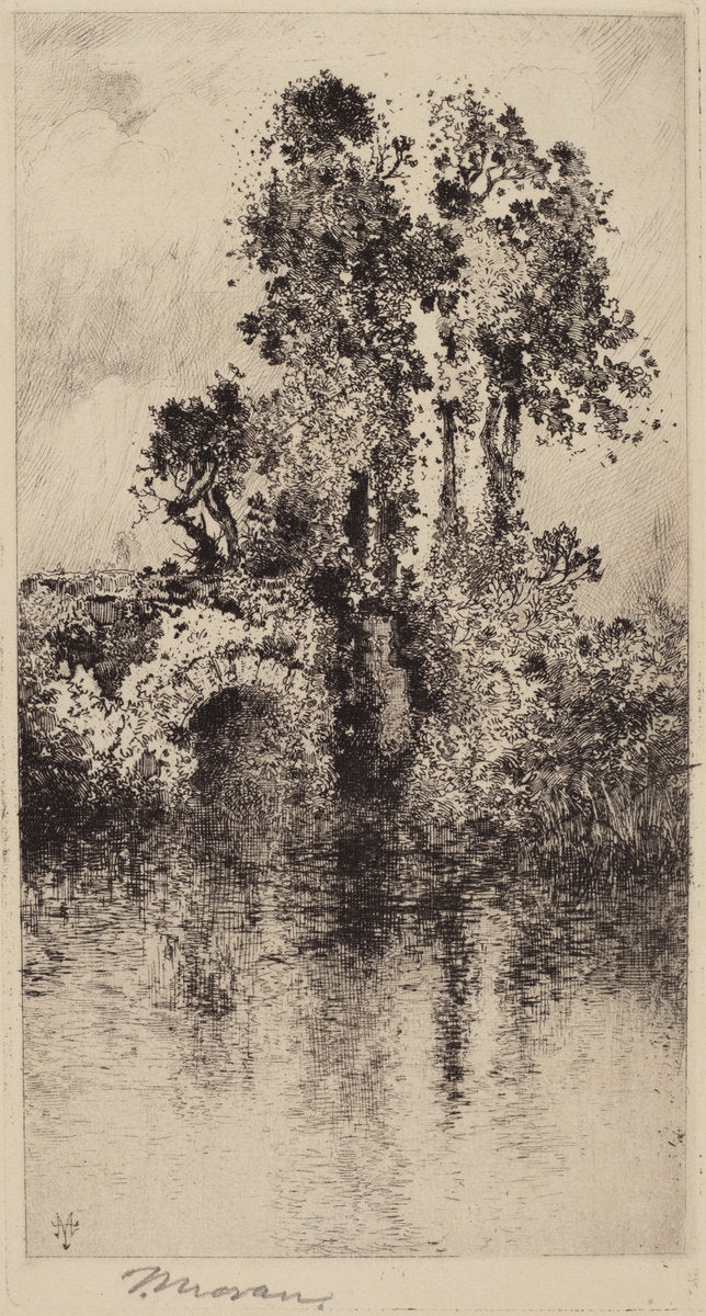Bridge and Trees by Thomas Moran (American, born England, 1837 - 1926), 16X12"(A3)Poster Print