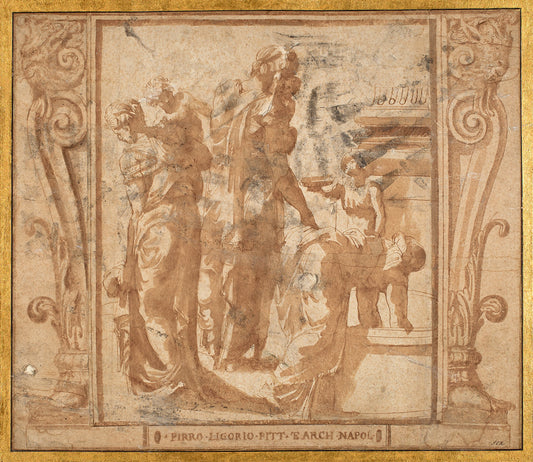 Women and Children at a Fountain by Pirro Ligorio (Italian, c. 1513 - 1583), 16X12"(A3)Poster Print