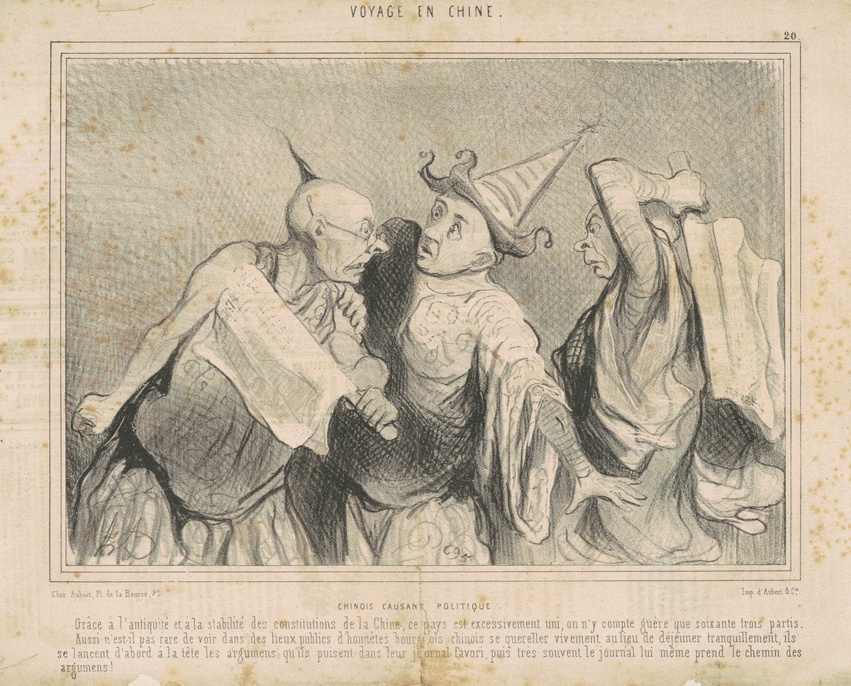 Chinois causant politique by Honoré Daumier (French, 1808 - 1879), 16X12"(A3)Poster Print