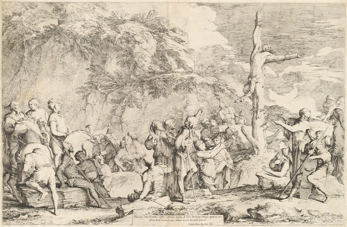The Crucifixion of Polycrates by Salvator Rosa (Neapolitan, 1615 - 1673), 16X12"(A3)Poster Print