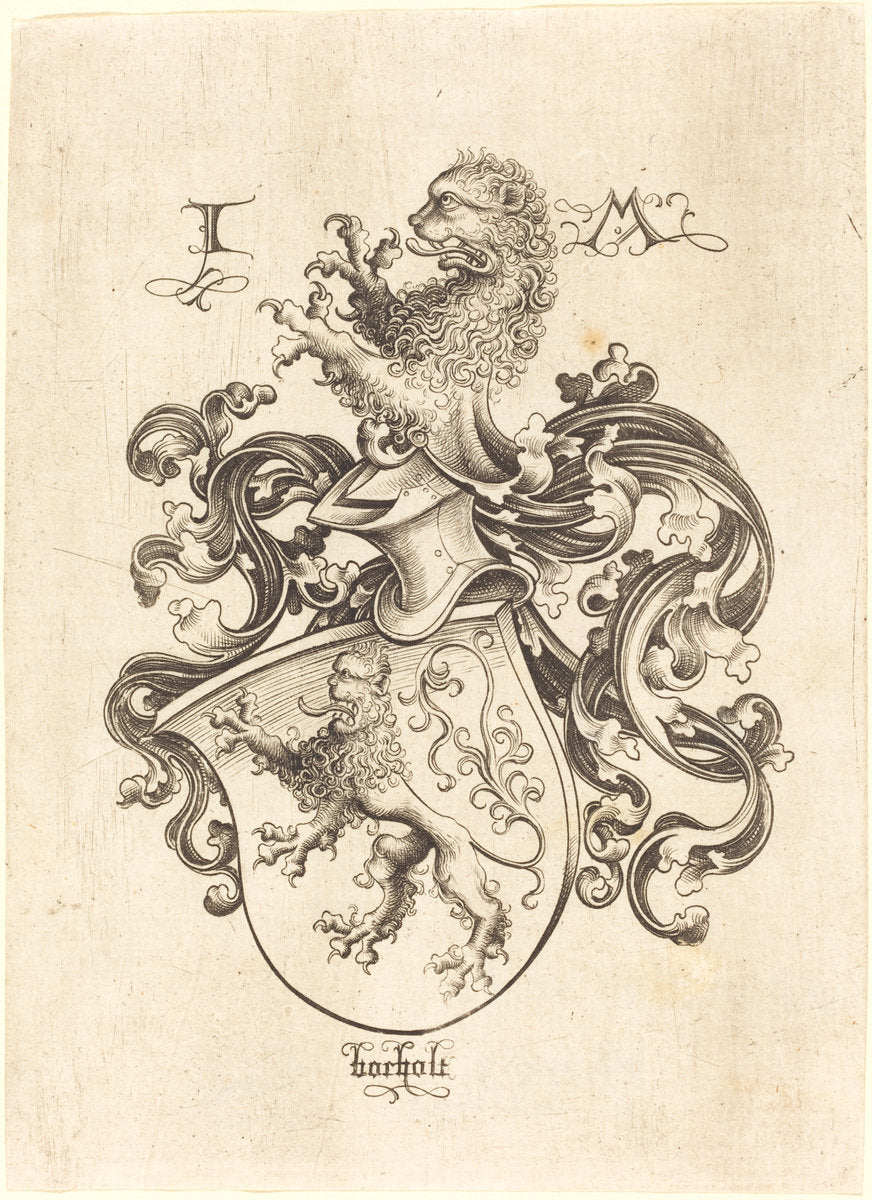 Coat of Arms with Lion by Israhel van Meckenem (German, c. 1445 - 1503), 16X12"(A3)Poster Print