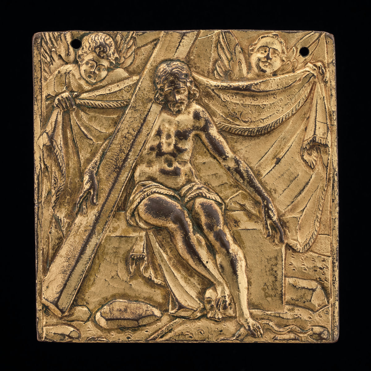 late 16th century by German follower of Antonio Abondio (Christ on Tomb with Two Angels), 16X12"(A3)Poster Print