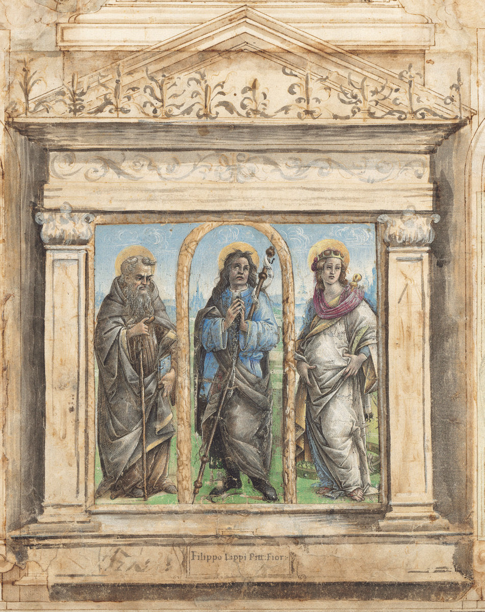 Saint Roch between Saints Anthony Abbot and Catherine of Alexandria by Raffaellino del Garbo (Florentine, 1466 - 1524), 16X12"(A3)Poster Print