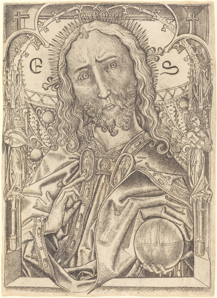 Christ as Saviour by Master E.S. (German, active c. 1450 - active 1467), 16X12"(A3)Poster Print