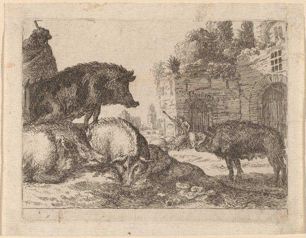Pigs by Herman van Swanevelt (Dutch, c. 1600 - 1655), 16X12"(A3)Poster Print