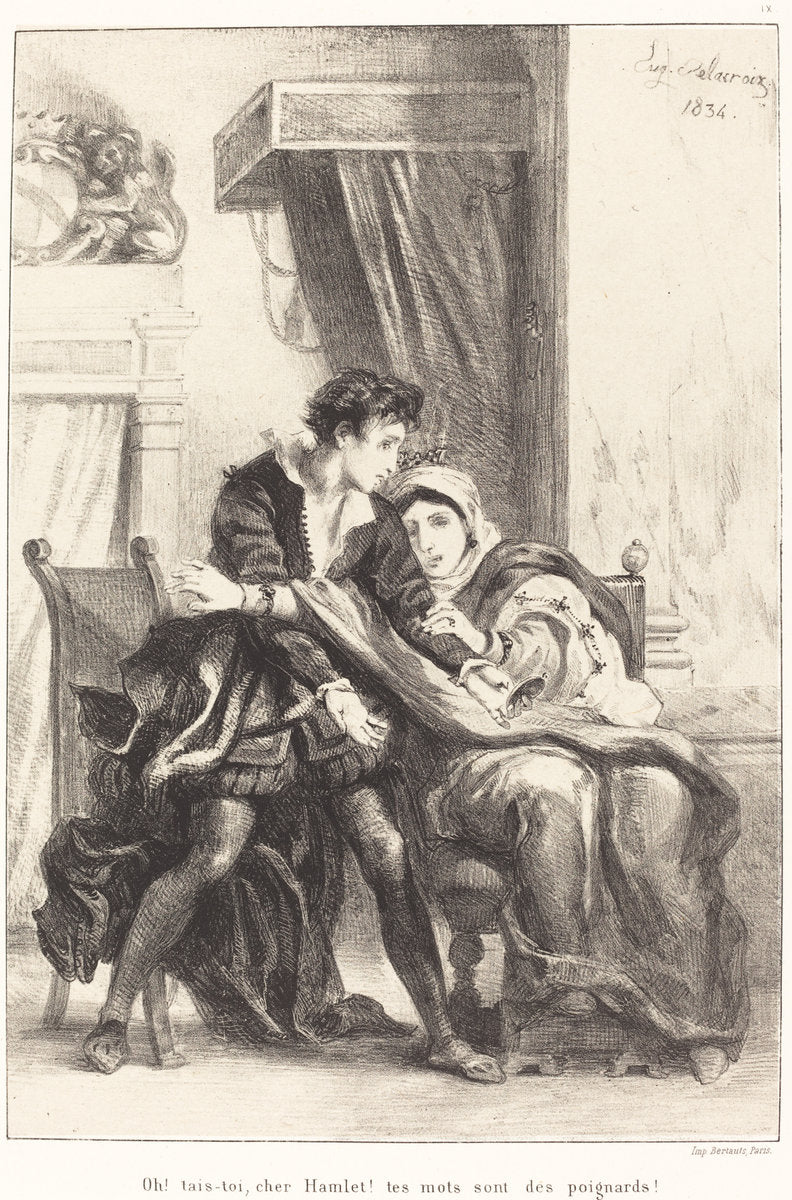 Hamlet and the Queen (Act III, Scene IV) by Eugène Delacroix (French, 1798 - 1863), 16X12"(A3)Poster Print