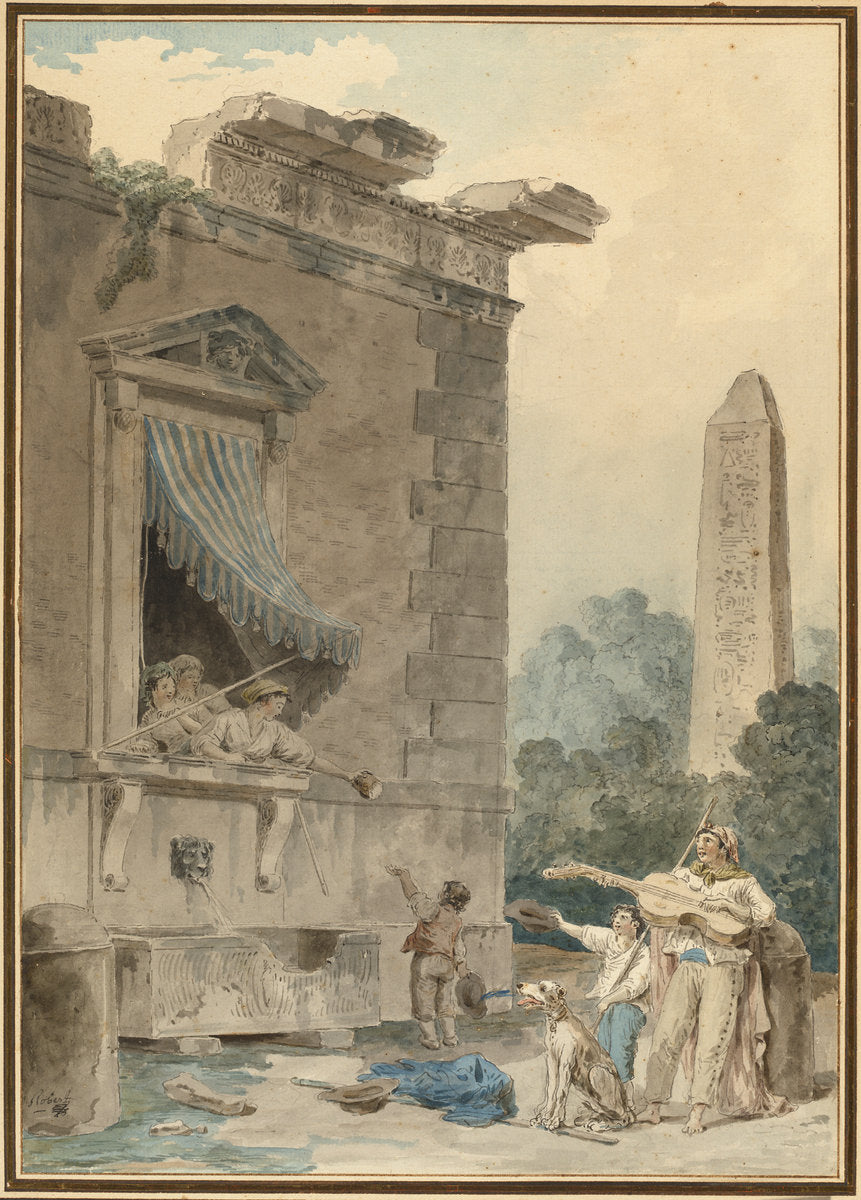 Charitable Ladies by Hubert Robert (French, 1733 - 1808), 16X12"(A3)Poster Print
