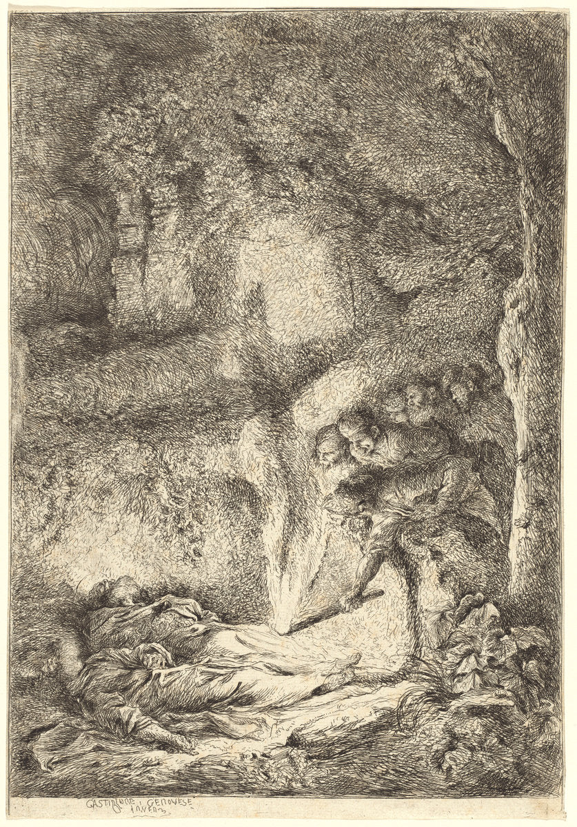 The Bodies of Saints Peter and Paul Hidden in the Catacombs by Giovanni Benedetto Castiglione (Italian, 1609 - 1664), 16X12"(A3)Poster Print