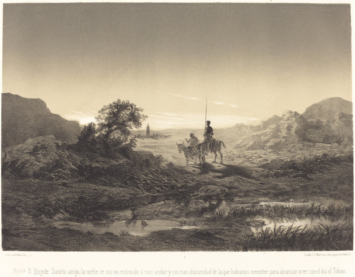 Dijolé D. Quijote: sancho amigo, la noche se nos va entrando... by Célestin Nanteuil (French, 1813 - 1873), 16X12"(A3)Poster Print