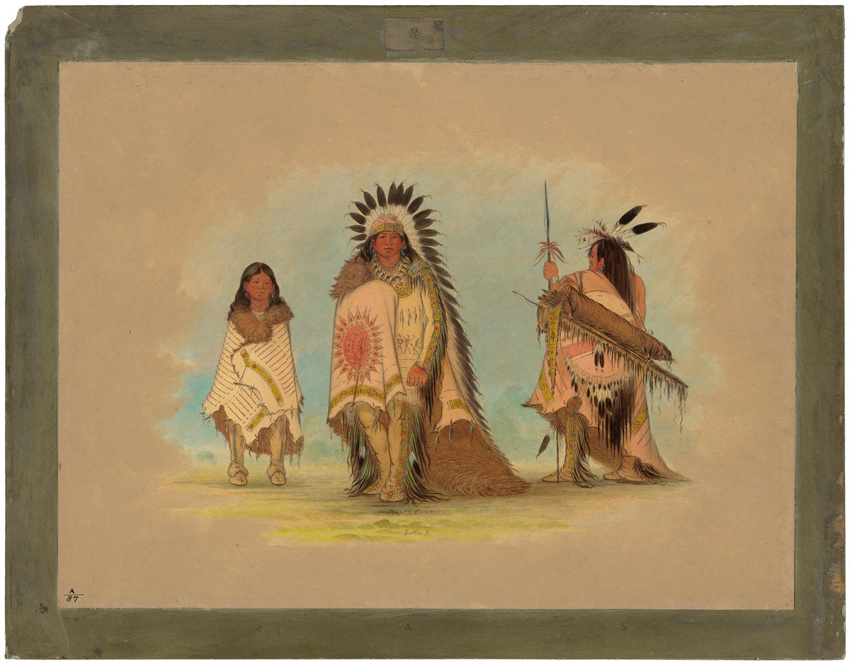 A Sioux Chief, His Daughter, and a Warrior by George Catlin (American, 1796 - 1872), 16X12"(A3)Poster Print