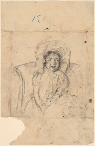 Smiling Margot Wearing a Ruffled Bonnet by Mary Cassatt (American, 1844 - 1926), 16X12"(A3)Poster Print
