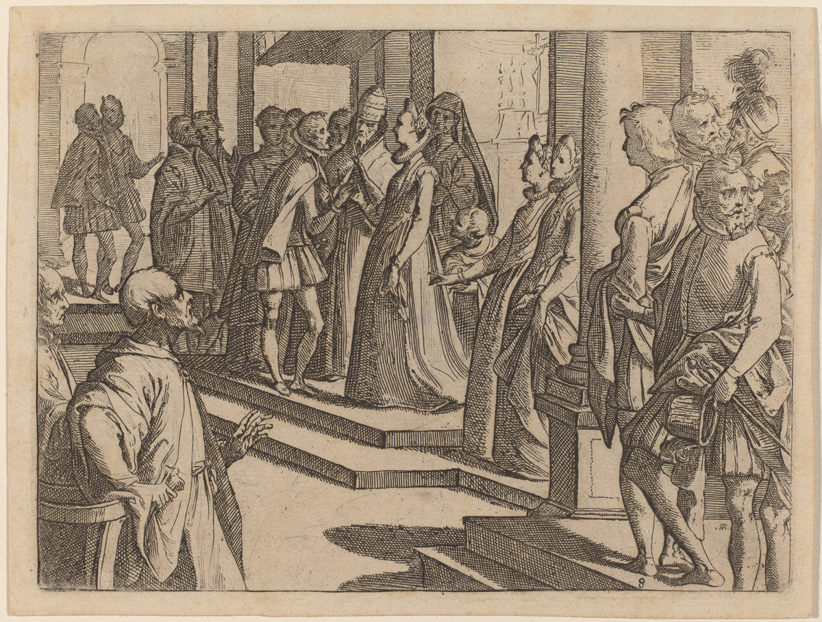 The Betrothal of Margaret of Austria to Philip III, King of Spain by Raffaello Schiaminossi (Italian, c. 1529 - probably 1622), 16X12"(A3)Poster Print