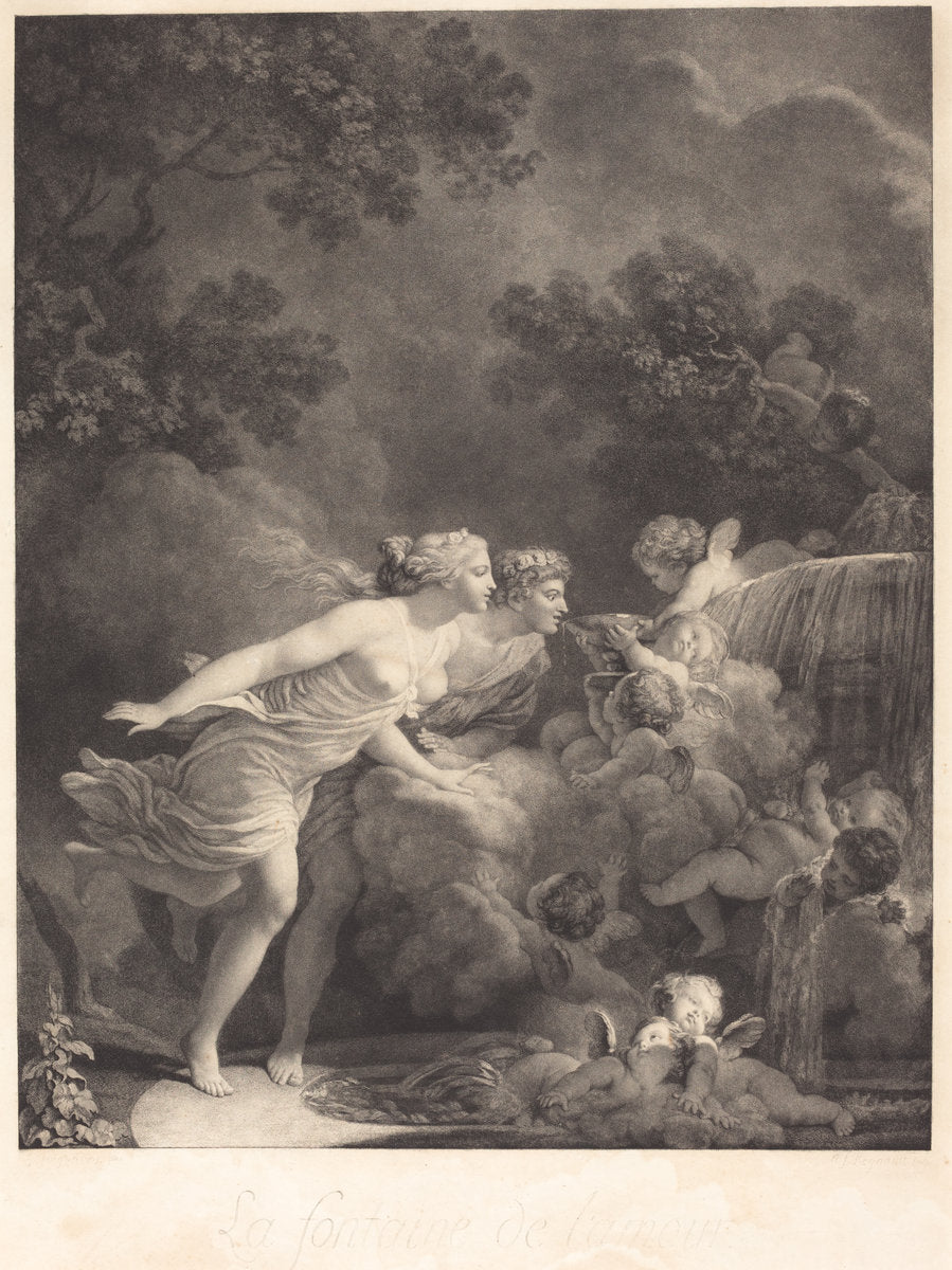 La Fontaine d'Amour (The Fountain of Love) by Nicolas François Regnault after Jean-Honoré Fragonard (French, 1746 - 1810), 16X12"(A3)Poster Print