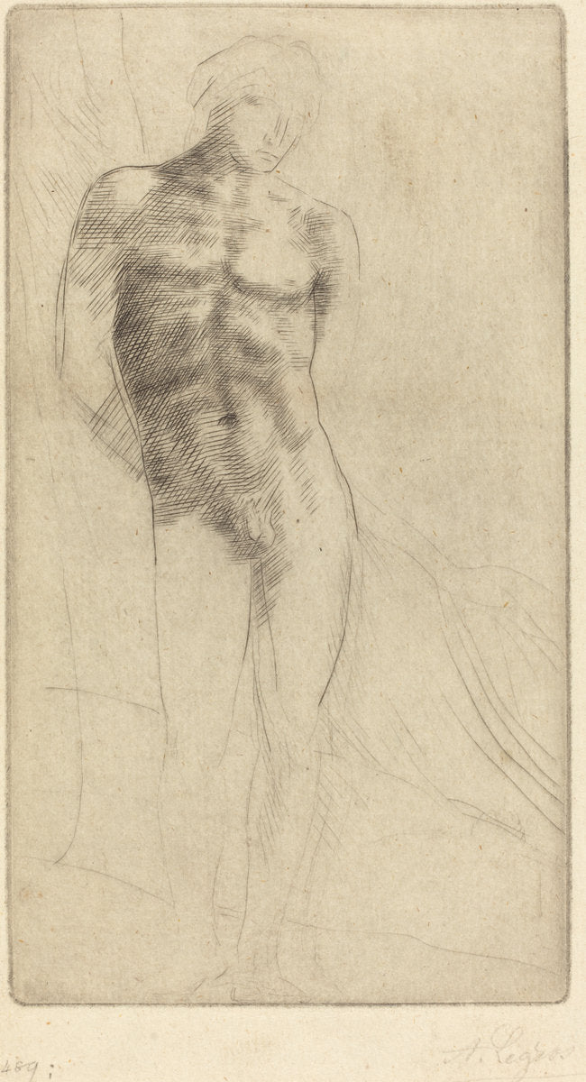 Study of a Nude Figure (Etude de figure nue) by Alphonse Legros (French, 1837 - 1911), 16X12"(A3)Poster Print