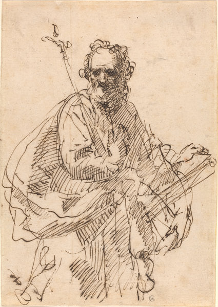 A Standing Saint with a Crucifix and a Book by Francisco Herrera II (Spanish, 1622 - 1685), 16X12"(A3)Poster Print