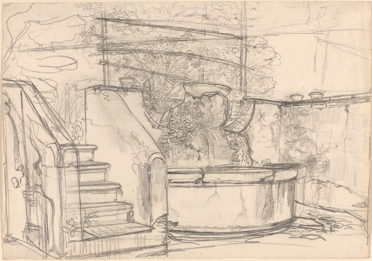 Corner of a Garden Court by Friedrich Salathé (Swiss, 1793 - 1858), 16X12"(A3)Poster Print