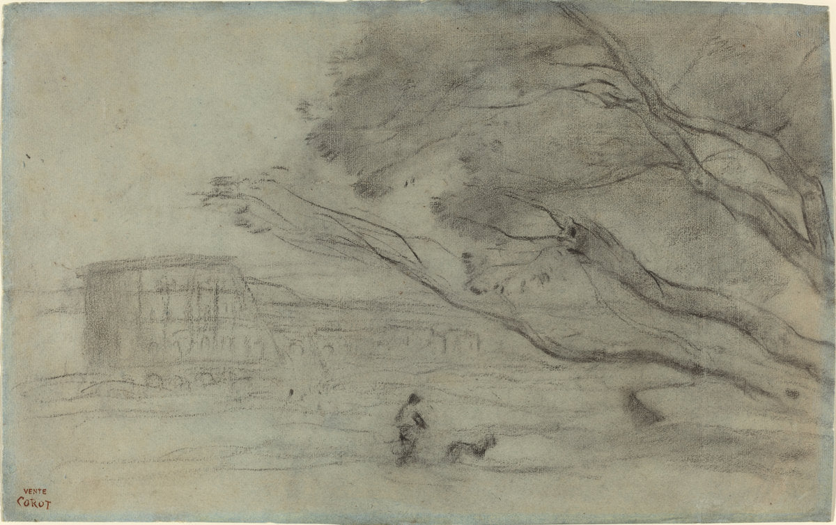 Souvenir: Roman Landscape with the Colosseum by Jean-Baptiste-Camille Corot (French, 1796 - 1875), 16X12"(A3)Poster Print
