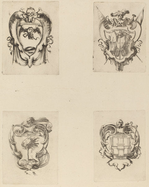 Four Emblems for the Funeral of Prince Francesco de Medici by Stefano Della Bella (Italian, 1610 - 1664), 16X12"(A3)Poster Print
