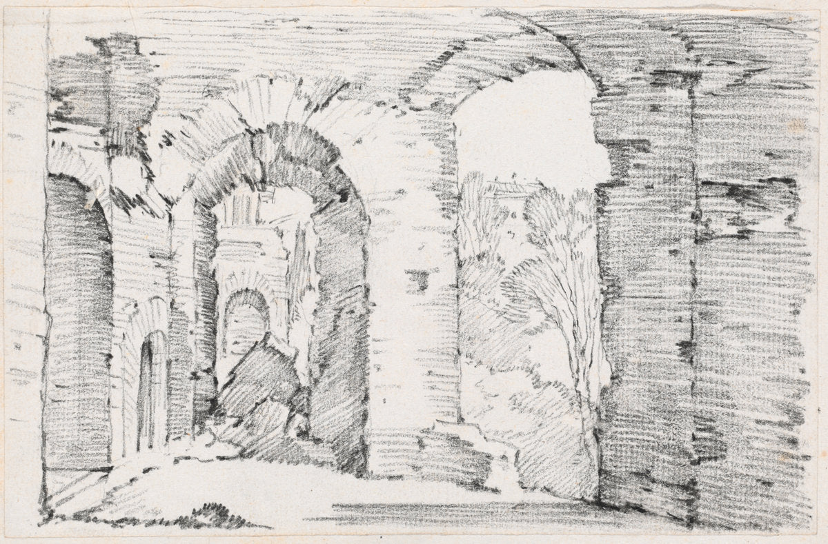 Arched Passageways of a Ruined Building by Joseph-Marie Vien (French, 1716 - 1809), 16X12"(A3)Poster Print